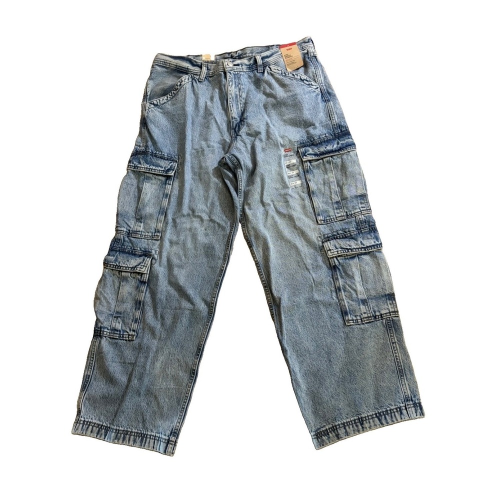 NWT Levis 578 Baggy Cargo Jeans Mens 38x32 Y2K Skater Blue Denim Wide Leg NEW